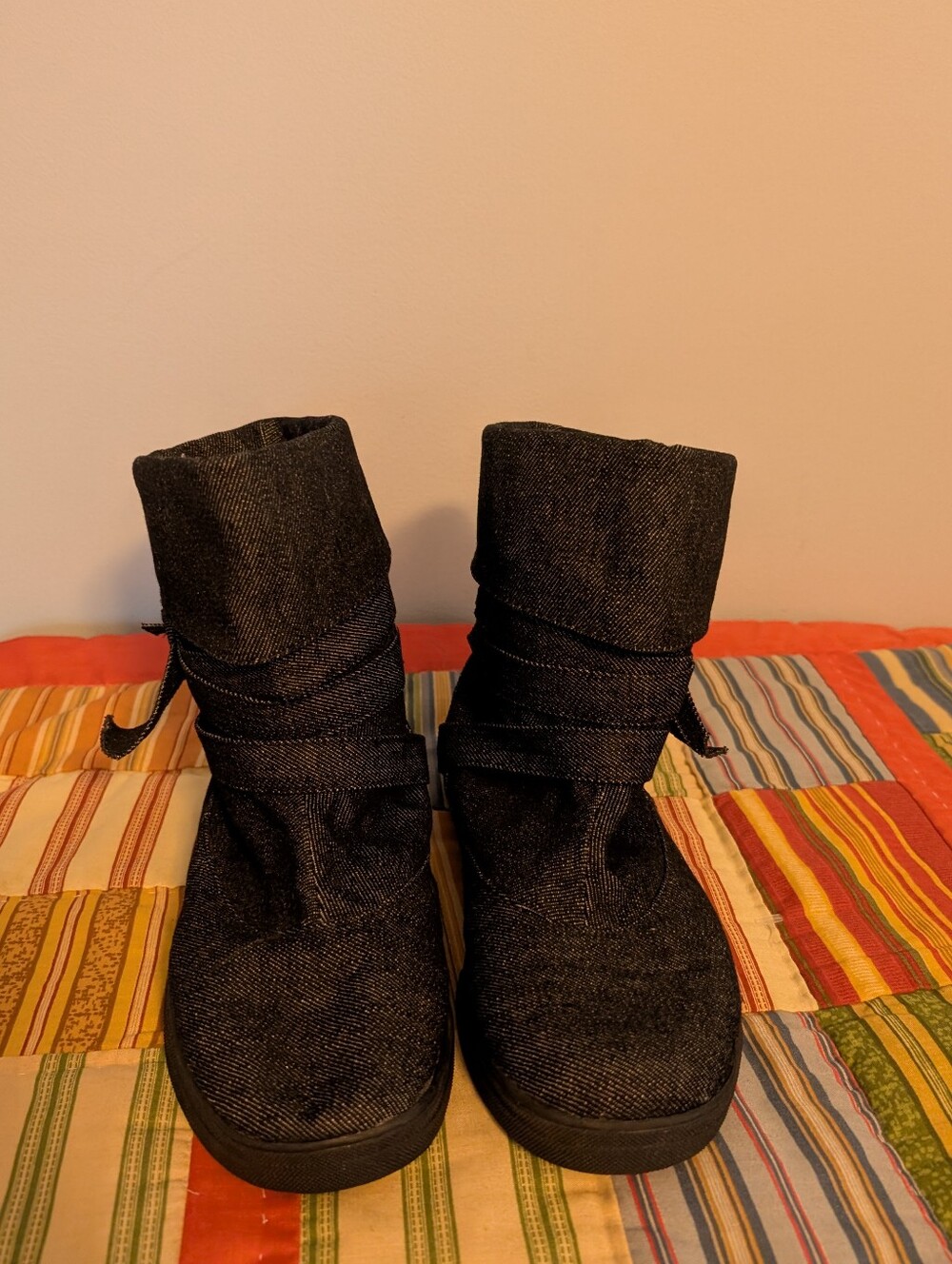 SO Black Denim Slouch Women's Mid-Calf Casual Boots Size 6.5